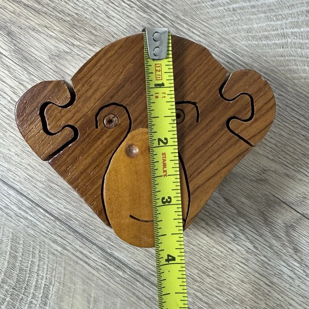VTG Handcrafted Wooden Monkey Puzzle Trinket‎ Box Teacher Gift Unique